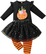 Neonata Vestiti Di Halloween Ruffle Manica Lunga Zucca Top Tulle Gonna Tutu Pant