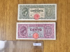 LUOGOTENENZA LOTTO 2 BANCONOTE LIRE 50 + 100 ITALIA TURRITA 10 12 1944 P8