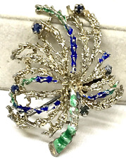 SPILLA ARGENTO PL. ORO GIALLO E SMALTI A FUOCO ANNI 60 CON 4 ZAFFIRI NATURALI