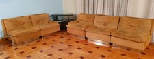 Divano modulare a 5 poltrone di velluto, design Saporiti, anni '60