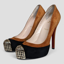 Christian Louboutin MAGGIE 140 décolleté scamosciate punta a cappuccio in metallo marrone nero taglia 39