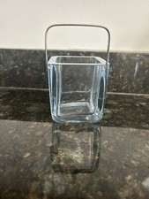 Secchiello ghiaccio vintage quadrato in cristallo con manico placcato argento