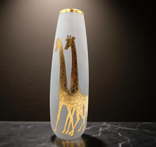 Vaso vintage Arrigo Finzi anni '50/'70 ceramica bianca oro zecchino giraffe h30