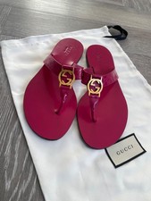 Gucci gg monogram logo oro davanti lampone rosa pelle sandalo infradito 38 uk