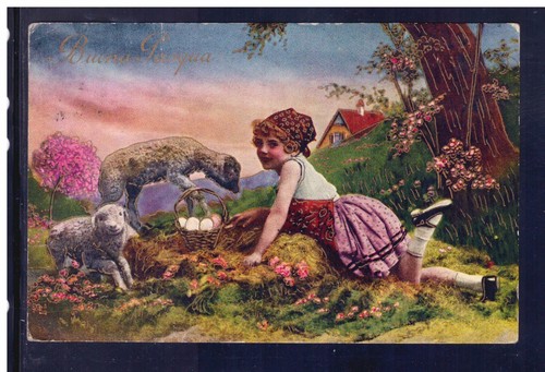 Cartolina buona pasqua - cartolina, bambina