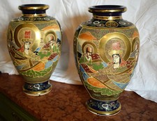 coppia Vaso - Satsuma - Ceramica, Oro, Smalto -