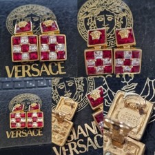 ORECCHINI GIANNI VERSACE IN BAGNO ORO CRISTALLI BIANCHI E ROSSI ORECCHINE
