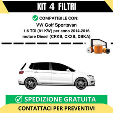 Kit 4 Filtri Tagliando per VW Golf Sportsvan 1.6 TDI 81 kw Diesel 2014-2016