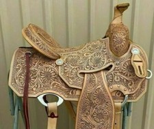Western Roper Pleasure Trail Co Reining sella intagliata a mano 16" tutte...