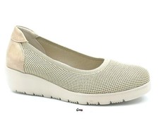 Scarpe donna zeppa decolletè casual leggere e comode tessuto beige Treintas New