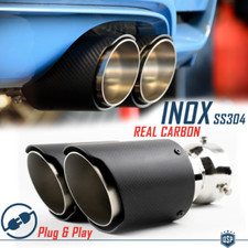 TERMINALE di Scarico Doppio Universale Auto ACCIAIO Inox Carbonio Marmitta Ø76mm