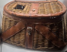 Antico cesto esca vintage da pesca creel in pelle di vimini mosca pesce/trota - cinghie