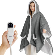 Bedsure Heated Blanket Wearable Shawl Electric Wrap Poncho w/ Hoodie & 2 Pockets