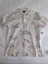 Camicia da surf Rip Curl uomo Bahama Aloha stampa fenicottero manica corta - Large nuova con etichette