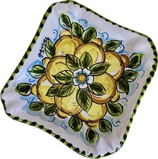 Posacenere in Ceramica Dipinto a Mano con Limoni e Fiore Centrale 12x12 cm