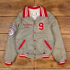 Giacca vintage Varsity M anni 80 bomber softball raso grigio donna