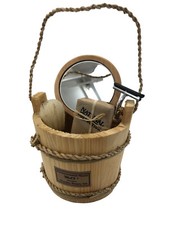 SET BAGNO TOILETTE LEGNO TINOZZA CON SPECCHIETTO PENNELLO RASOIO BARBA SAPONE