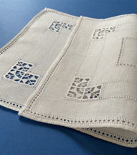 Centrino rettangolare tovaglietta vintage lino inserti ad ago reticella 39x28 cm