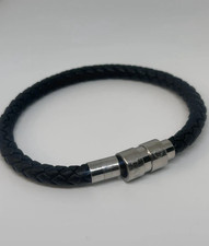 Montblanc bracciale in pelle intrecciata nera con chiusura magnetica in acciaio 