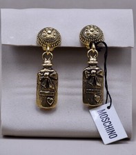 MOSCHINO ORECCHINI VINTAGE METALO COLOR ORO ANTICO DISEGNO FIOCO CUORE E LOGO