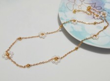 1pz collana 48cm+5cm in acciaio inox con perline forma fiore colore oro,bianco