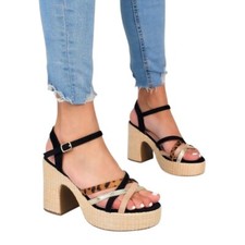 SANDALI DONNA CON TACCO 3877 SANDALO NERO PLATEAU MODA ESTATE 2025