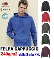Felpa Cappuccio FRUIT OF LOOM cotone 240g/m2 NERA VERDE ROSSA BLU ROSSA GRIGIA