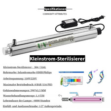Filtro sterilizzatore UV-C lampada UV disinfezione acqua osmosi 25W 1/2 pollice 
