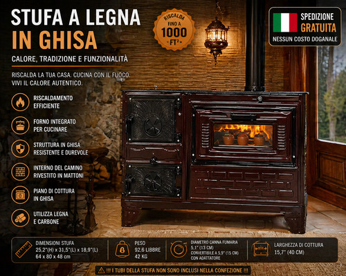Stufa legna ghisa con - stufa,