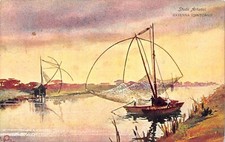 AL3-40) CARTOLINA STUDI ARTISITCI RAVENNA DINTORNI PADELLONE BARCA PESCA