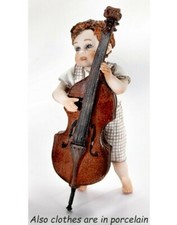Statuina bimbo musicista figura di bambino Porcellana Capodimonte contrabasso 