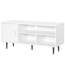 Supporto TV 120x40x55 cm bianco lavagna antiparticolato e metallo con ripiani porta cavi foro