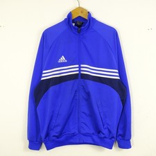 Adidas Vintage Felpa Uomo Taglia L USA Poliestere Blu Sportiva Comodo Con Zip
