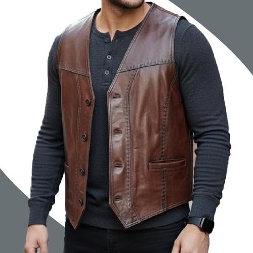 Men brown leather motorcycle - men's,
