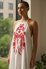 Trussardi abito donna 100% seta con perline e paillettes centrali lusso tg 40  S