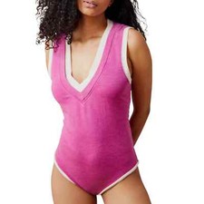 Free People Pink V-Neck Tabk Top Bodysuit Size L