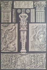 ANTICA STAMPA 1887. RINASCIMENTO FRANCESE. ORNATI SCOLPITI E A RILIEVO IN PIETRA