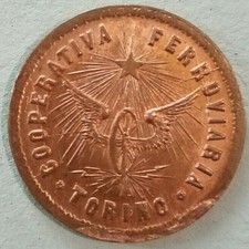 Gettone 5 centesimi ristorante Cooperativa Ferroviaria Torino 