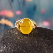 Naturale Giallo Onice Gemma Con Placcato Oro 925 Argento Sterling Uomo Ring #89