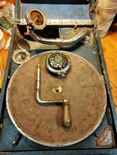 Grammofono A Manovella A Valigetta Giradischi Antico 