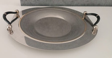 Vassoio da Portata Vintage in Acciaio con Manici Made in Italy Art Decò Rotondo