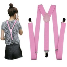 Bretelle rosa da uomo donna larghe elastiche regolabili in tessuto a 3 clip