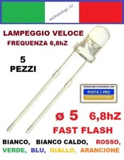 5X diodo led lampeggiante 6,8hZ diametro 5mm lente trasparente, fast flash 6,8hZ