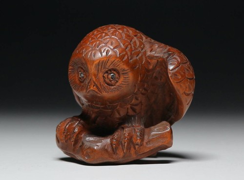 Antico gufo giapponese netsuke - gufo,