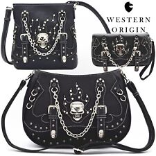 Borsa a mano teschio fiamma gotica punk borsetta donna tracolla portafoglio nero