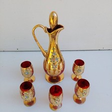 Set Bicchieri in vetro Murano  liquore calici vintage da amaro  bottiglia Oro