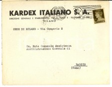 1937 STORIA POSTALE REGNO MILANO Ditta KARDEX Italiano *Busta intestata 