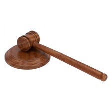 Martello da giudice in legno completo con placca battente per battitore d'aste