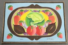 "Natura morta con frutta e verdura" Audes Saül, acrilico su tela, ~ anni '70, firmato