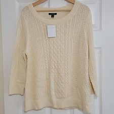 Maglione Land's End misto lana pescatore crema cavo XL petite taglia 18 nuovo con etichette